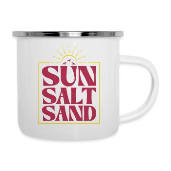 Sun Salt Sand, Sommer Sonne Strand Meer Urlaub Fun - Emaille-Tasse - Weiß - Rechts