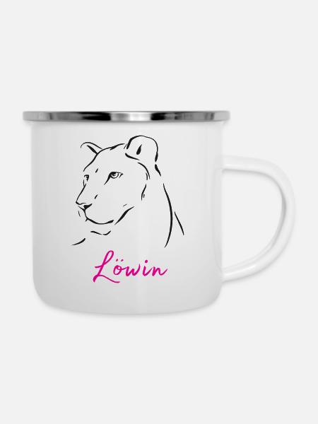 Löwin Sternzeichen - Emaille-Tasse - Weiß