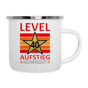 40 Jahre Geburtstag-Level 40-Graues Haar-lustig V2 - Emaille-Tasse - Weiß - Rechts