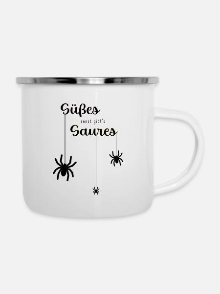 HALLOWEEN SCHWARZ - Emaille-Tasse - Weiß