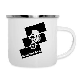 Logo Moutain Bike carré noir - Tasse émaillée - blanc - Droite