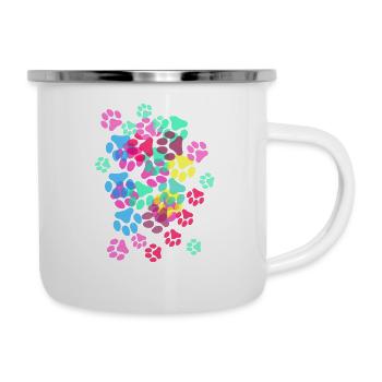 Pfote,Pfoten, Tatze, Fußabdrücke, pfotenabdrücke - Emaille-Tasse - Weiß - Rechts