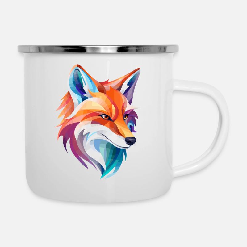 Buntes Fuchs Design - Emaille-Tasse - Weiß