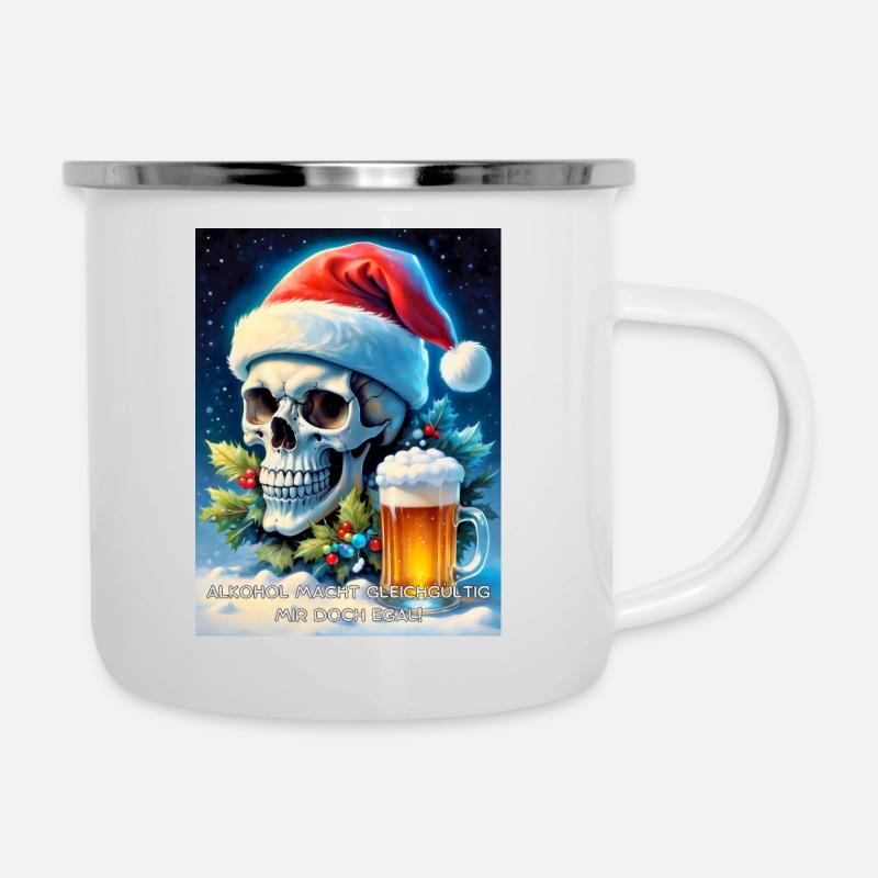 Weihnachten Skull Bier 2.8 - Emaille-Tasse - Weiß