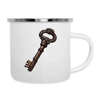 Schlüssel / Schloss / verschlossen / Sicherheit - Emaille-Tasse - Weiß - Rechts