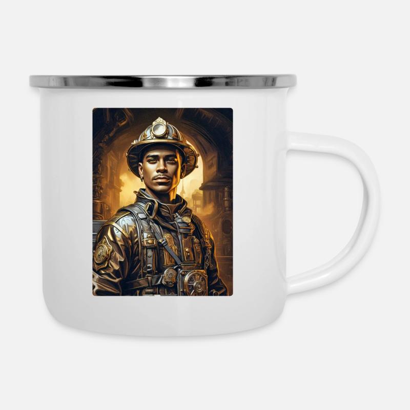 Steampunk Firefighter Man 1.8 - Emaille-Tasse - Weiß