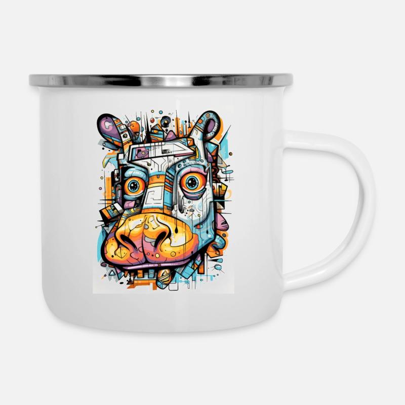 Hippopotame Graffiti Abstrait - Tasse émaillée - blanc