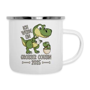 Dino Baby Ei Großer Cousin 2025 Dinosaurier - Emaille-Tasse - Weiß - Rechts