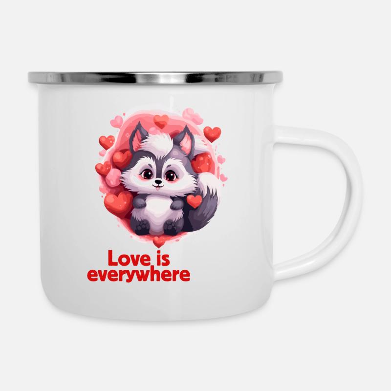 Animaux mignons de conception de la Saint-Valentin - Tasse émaillée - blanc