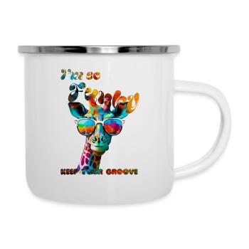 Ich bin so funky. Behalte deinen Groove. Giraffe - Emaille-Tasse - Weiß - Rechts