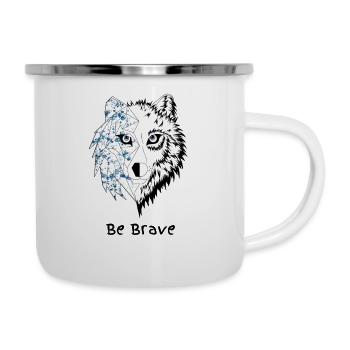 Loup origami be brave bleu - Tasse émaillée - blanc - Droite
