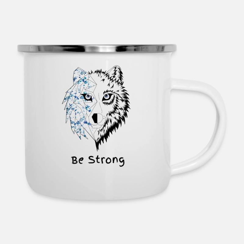 Loup origami be strong bleu - Tasse émaillée - blanc