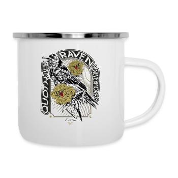 Rabe und Pfingstrosen - Handgezeichnet - Lesen - Emaille-Tasse - Weiß - Rechts
