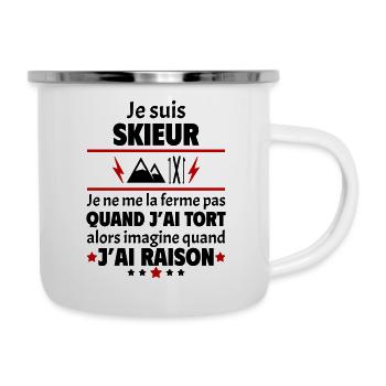 Je suis skieur, ski, fête des pères, noël - Tasse émaillée - blanc - Droite