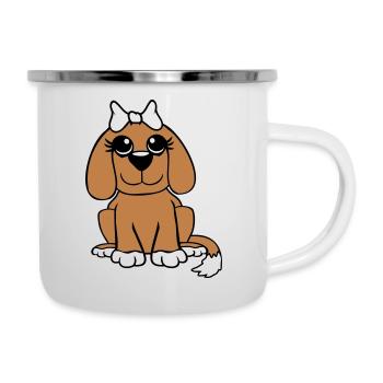 Dog Sitting Little Pretty Lady Bow Female - Camper Mug - white - Right
