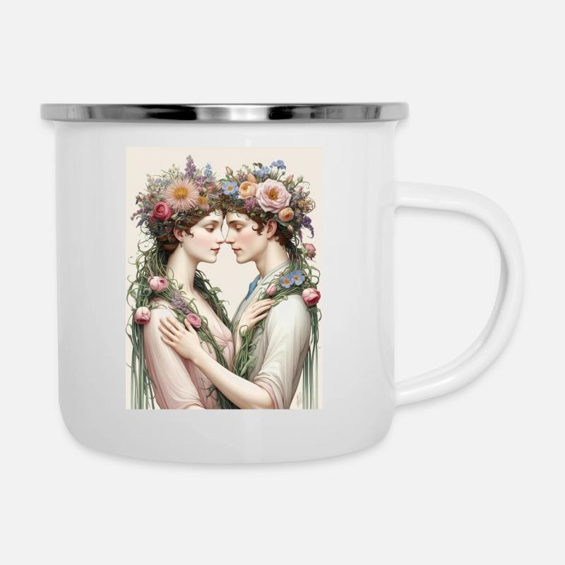 Amoureux et bouquets - Tasse émaillée - blanc