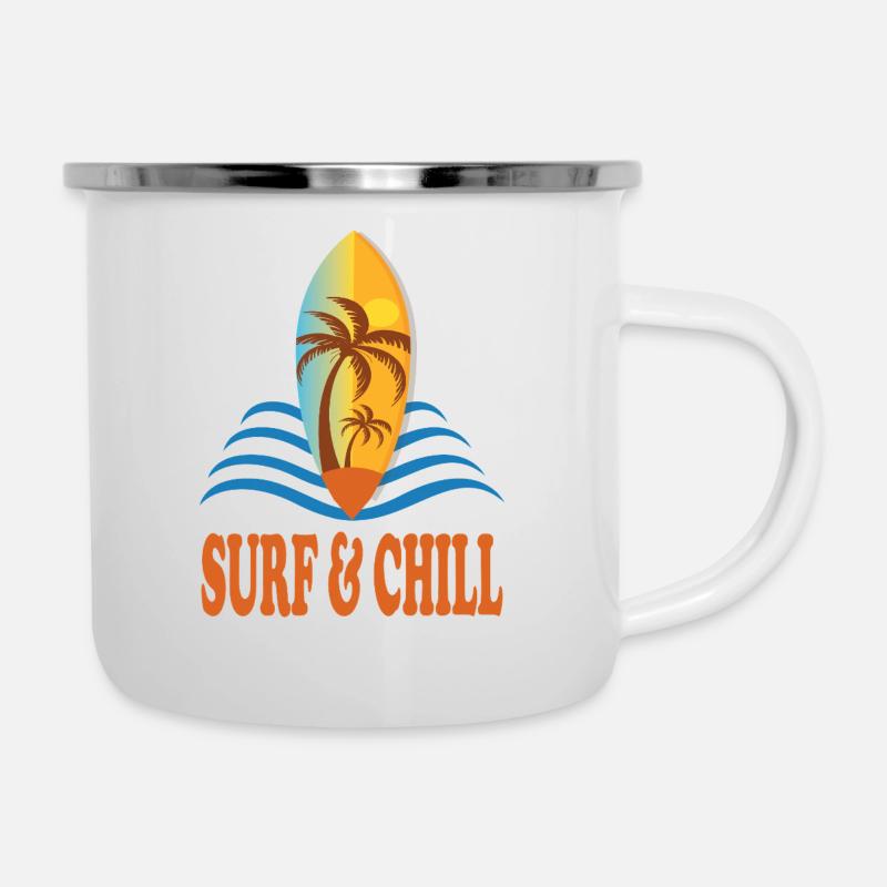 Surf and Chill - Emaille-Tasse - Weiß