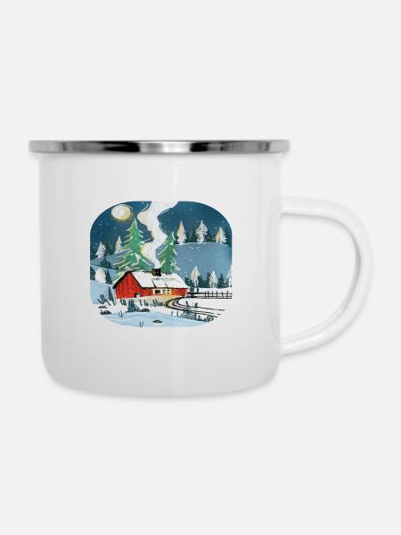 Winterlandschaft - Emaille-Tasse - Weiß
