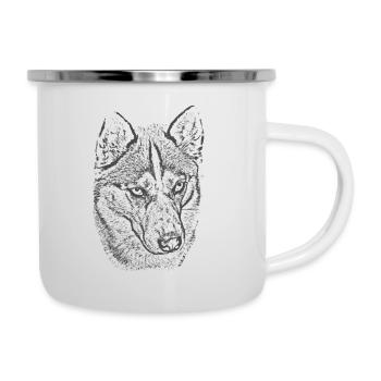 Wolf Gaze Grayscale Illustration - Camper Mug - white - Right