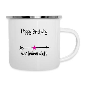 Happy Birthday / Geburtstag - Emaille-Tasse - Weiß - Rechts