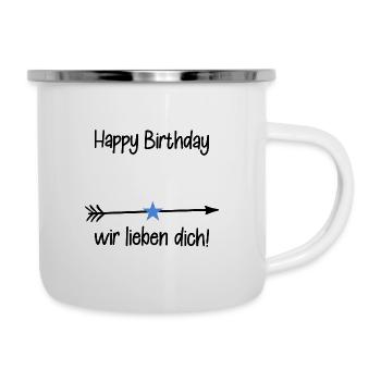 Happy Birthday / Geburtstag - Emaille-Tasse - Weiß - Rechts