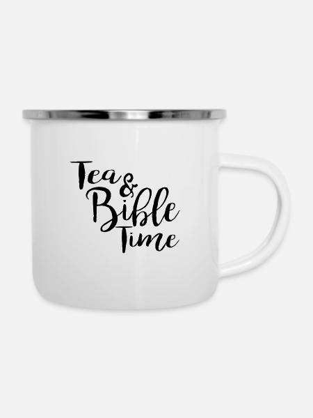 Tea & Bible Time - Emaille-Tasse - Weiß