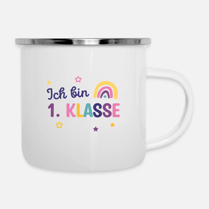 Endlich Schulkind 2023 / Ich bin 1. Klasse - Emaille-Tasse - Weiß