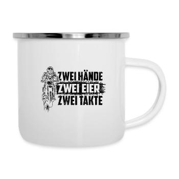 Zwei Hände Zwei Eier Zwei Takte Motocross Enduro M - Emaille-Tasse - Weiß - Rechts