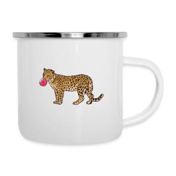 Leopard cheetah cat chewing gum sedat cat - Camper Mug - white - Right