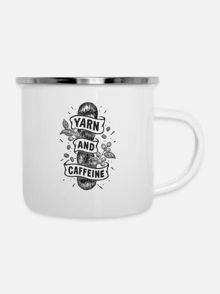 Yarn & Caffeine - Emaille-Tasse - Weiß