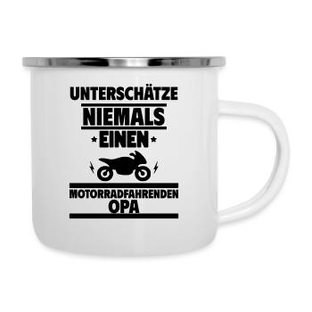 Unterschätze motorradfahrenden Opa,Motorrad opa - Emaille-Tasse - Weiß - Rechts