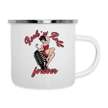 Rock n Roll forever Vintage Girl Rocknroll - Emaille-Tasse - Weiß - Rechts