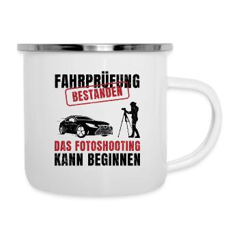Fahrschule Fahrprüfung Bestanden Fotoshooting Kann - Emaille-Tasse - Weiß - Rechts