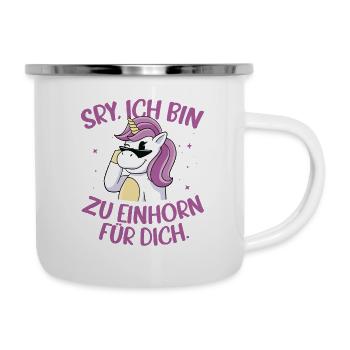 Sorry Ich Bin Zu Einhorn Für Dich Regenbogen Glitz - Emaille-Tasse - Weiß - Rechts