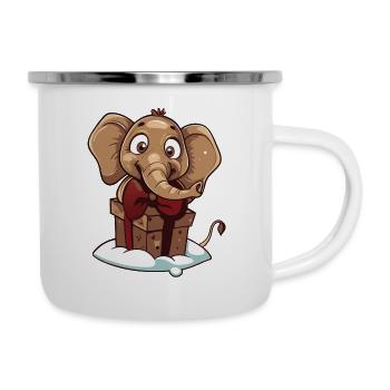 Cute elephant unwrapping gift - Camper Mug - white - Right