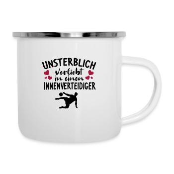 Spielerfrau- verliebt in einen Innenverteidiger - Emaille-Tasse - Weiß - Rechts