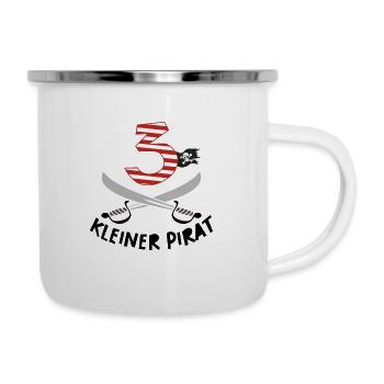 Ich bin 3 Drei / Pirat Geburtstag Party Geschenk - Emaille-Tasse - Weiß - Rechts