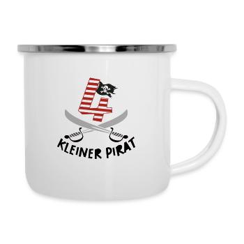 Ich bin 4 Vier / Pirat Geburtstag Party Geschenk - Emaille-Tasse - Weiß - Rechts