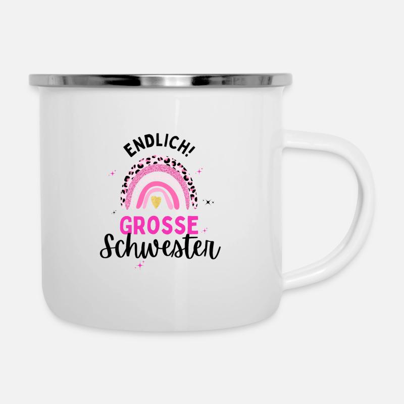 Ich werde Große Schwester 2024 Loading Eule Herz - Emaille-Tasse - Weiß
