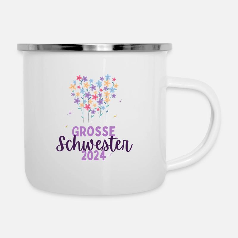 Ich werde Große Schwester 2024 Loading Blumen - Emaille-Tasse - Weiß