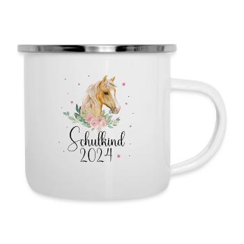 Schulkind 2024 Pferd 1. Klasse Stern Einschulung - Emaille-Tasse - Weiß - Rechts