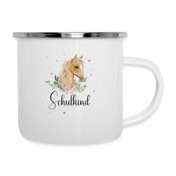 Schulkind 2024 Pferd 1. Klasse Einschulung Schule - Emaille-Tasse - Weiß - Rechts