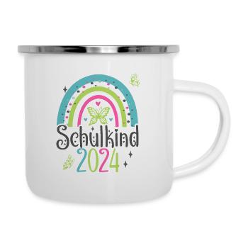 Schulkind 2024 Mädchen Regenbogen Einschulung 2024 - Emaille-Tasse - Weiß - Rechts