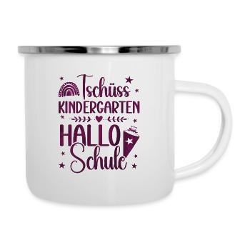 Schulkind 2024 Mädchen Regenbogen Einschulung 2024 - Emaille-Tasse - Weiß - Rechts