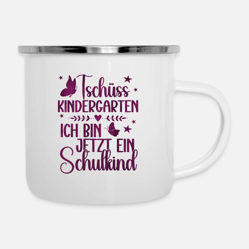 Schulkind 2024 Mädchen Regenbogen Einschulung 2024 - Emaille-Tasse - Weiß