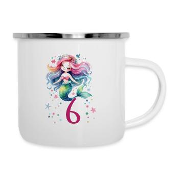 Geburtstag 6 Meerjungfrau Mädchen Sechs 6 Jahre al - Emaille-Tasse - Weiß - Rechts