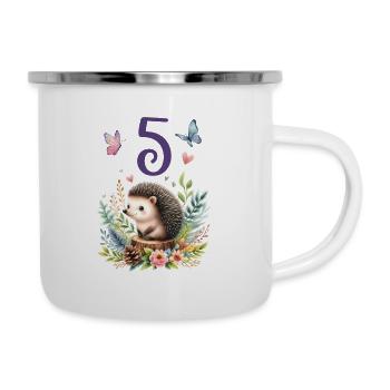 Geburtstag 5 Igel Waldtier Mädchen Fünf 5 Jahre al - Emaille-Tasse - Weiß - Rechts