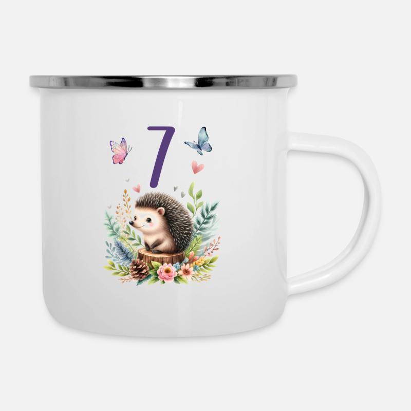 Geburtstag 7 Igel Waldtier Mädchen Sieben 7 Jahre - Emaille-Tasse - Weiß