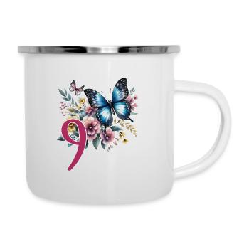 Geburtstag 9 Mädchen Schmetterling Neun 9 Jahre - Emaille-Tasse - Weiß - Rechts