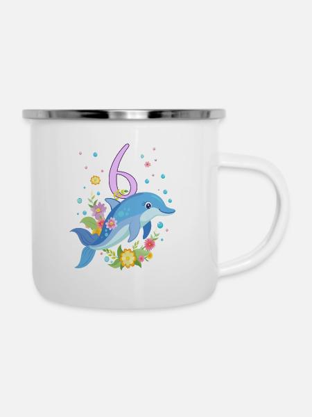Geburtstag 6 Delphin Mädchen Sechs 6 Jahre Unterwa - Emaille-Tasse - Weiß